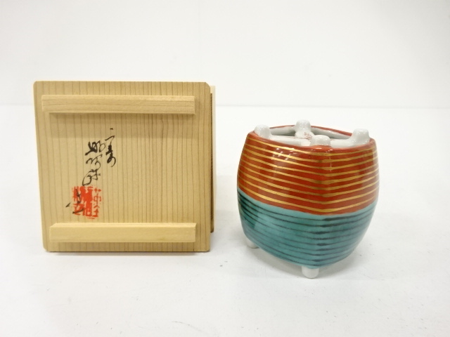 高野昭阿弥造　色絵　糸巻　蓋置